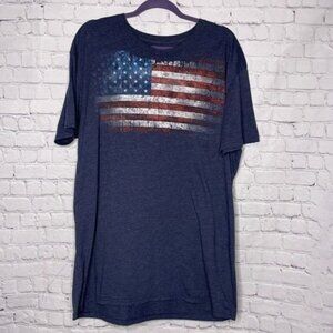 Galt Size Mens XXL Navy Blue Distressed Faded Patriotic USA American Flag Tee
